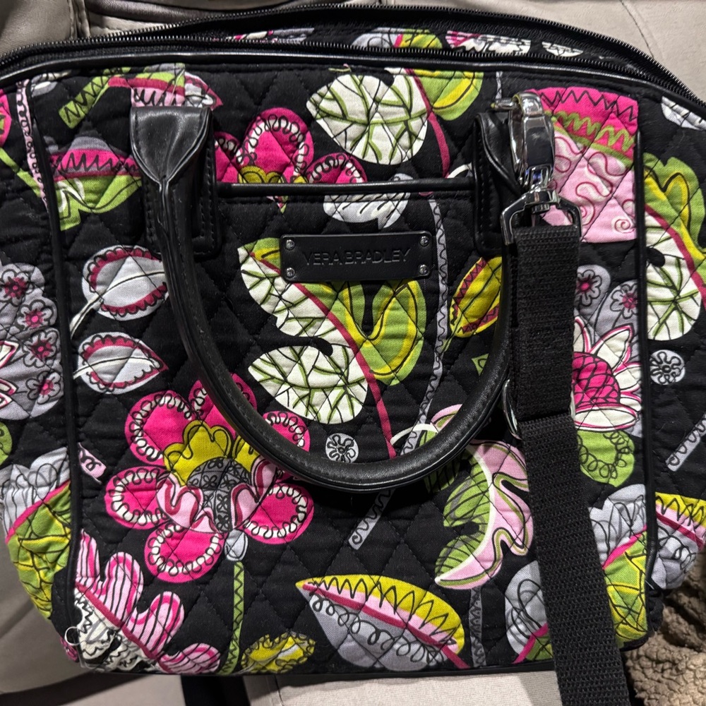 Vera Bradley 2 PIECE Black/ Multicolor Patterned Bag; Silvertone; zipper closure
